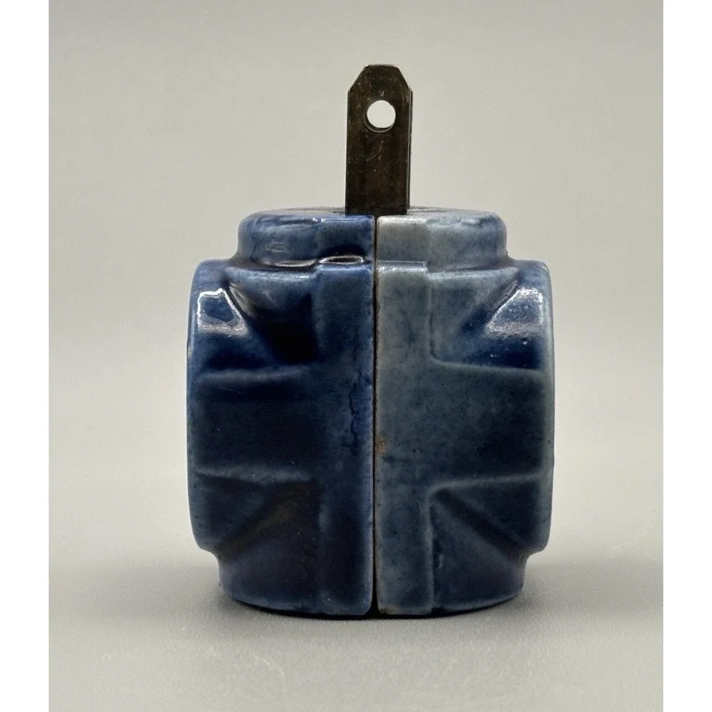 Vtg USE CO Blue Porcelain 3-Way Outlet Adapter Antique Ceramic Cube Tap Plug⁠